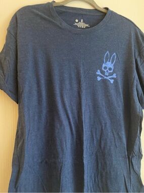 Psycho Bunny Men's Navy Blue Tee with Light Blue Bunny Skull